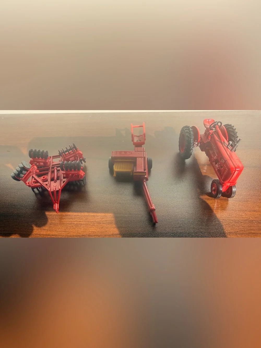 Vintage 3 Piece Red and yellow tractor trailer toy Set #tractor #farmtoy